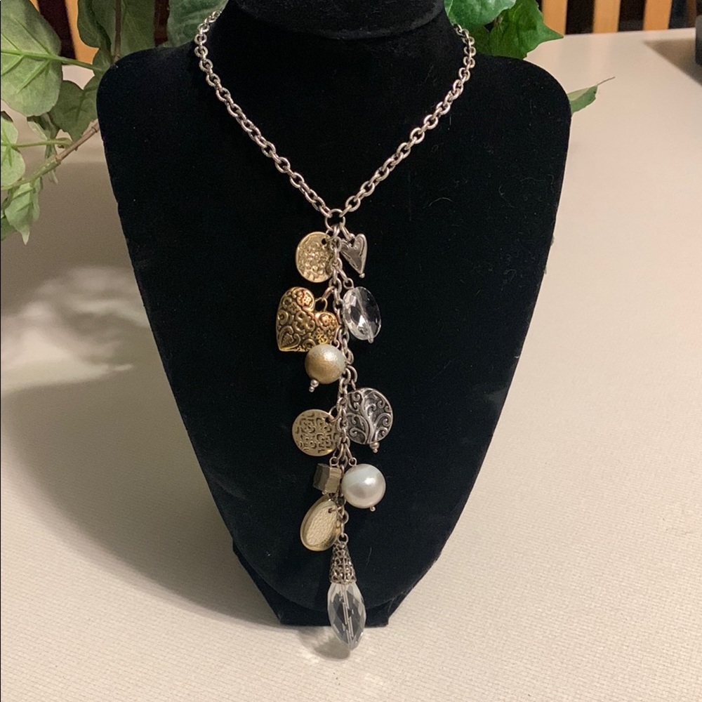 Chicos Elegant Heart Charm Necklace with Gold and Silver Accents NWT